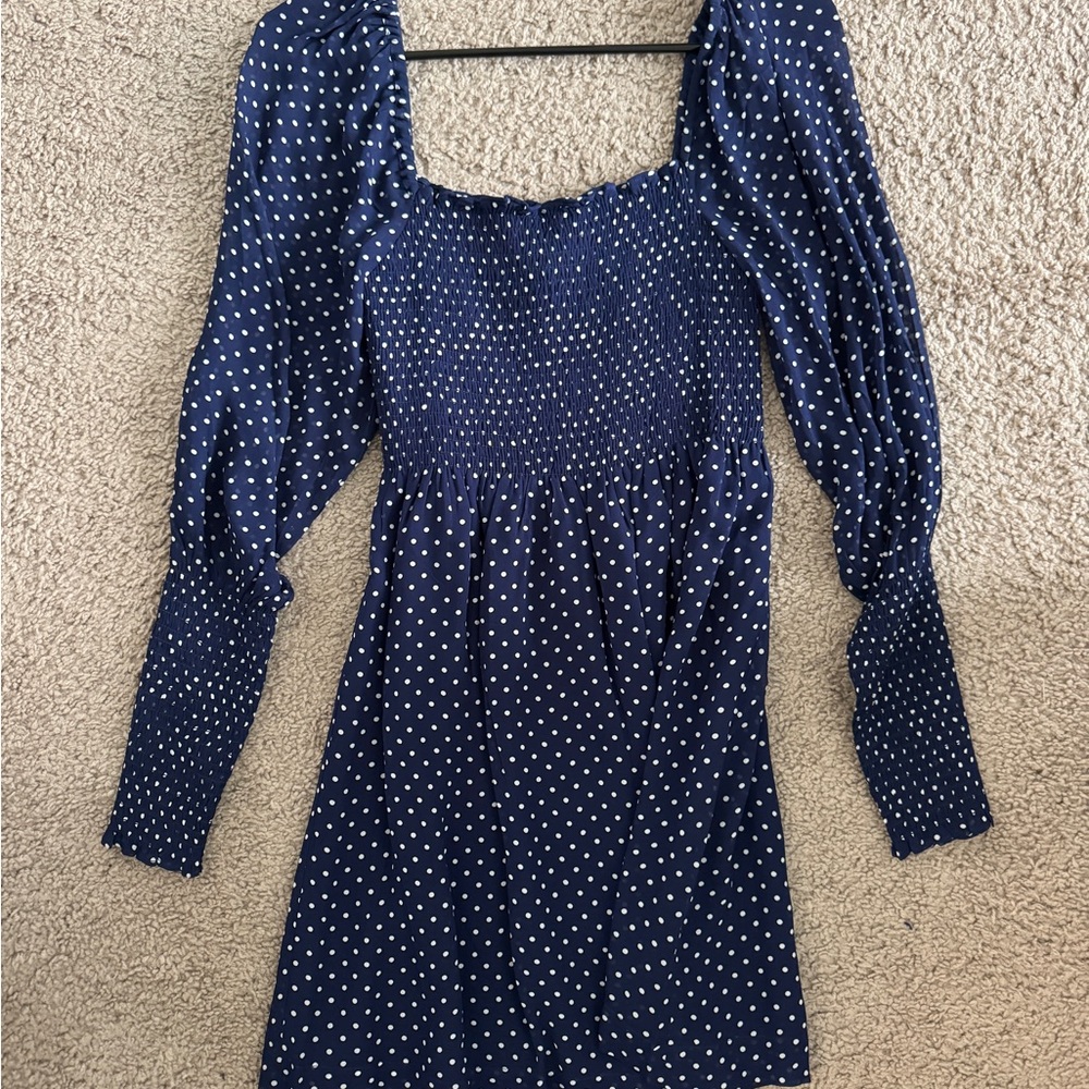 Hill House Navy and White Polka Dot Smocked Long Sleeve Dress